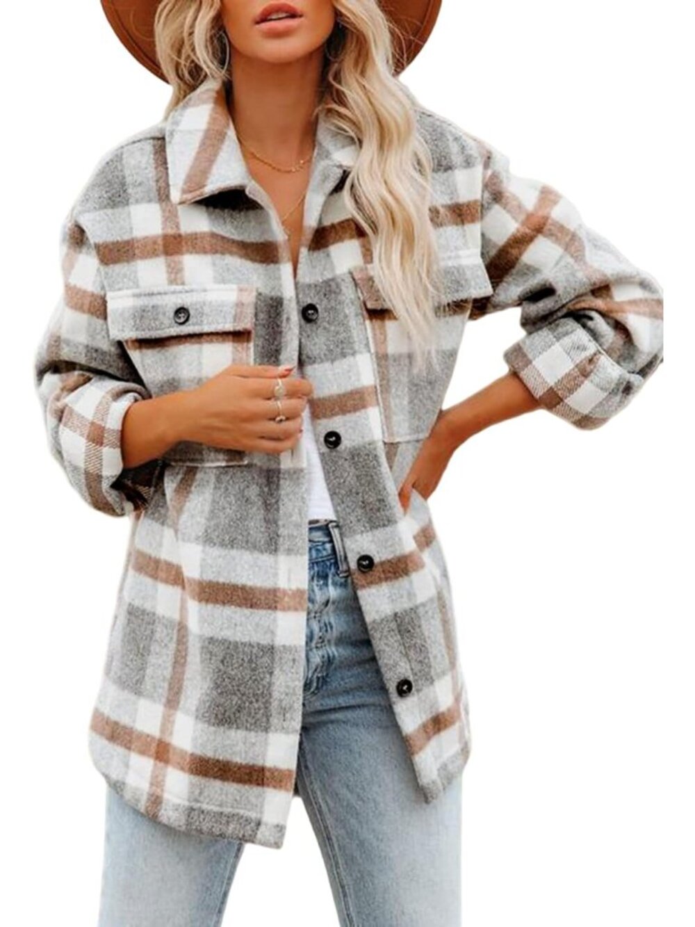 Women's Flannel Plaid Shacket 2026 Fall Button Down Shirt Jacket